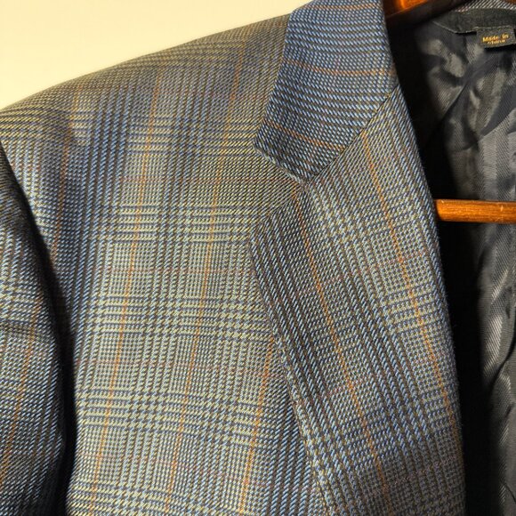 Baroni Silk & Wool by Tessilstrona Blazer Sport Coat Blue Plaid Sz 50L - Picture 10 of 12